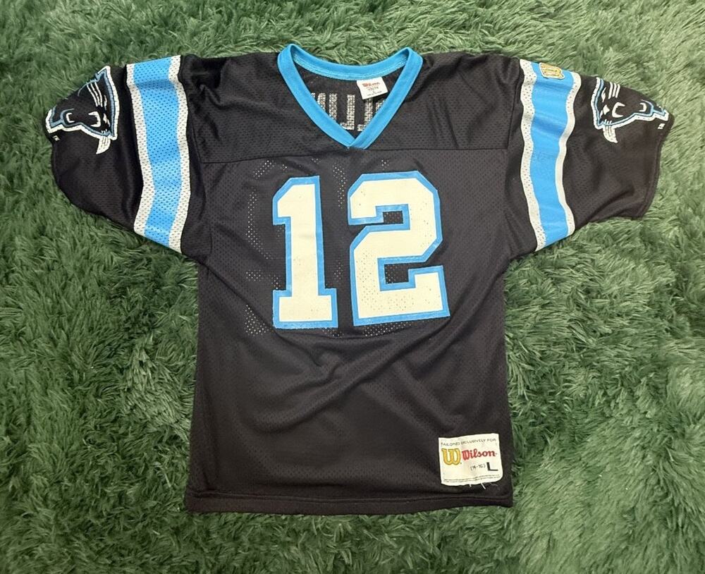 VTG Carolina Panthers Kerry Collins #12 NFL Football Jersey Black Wilson Youth L